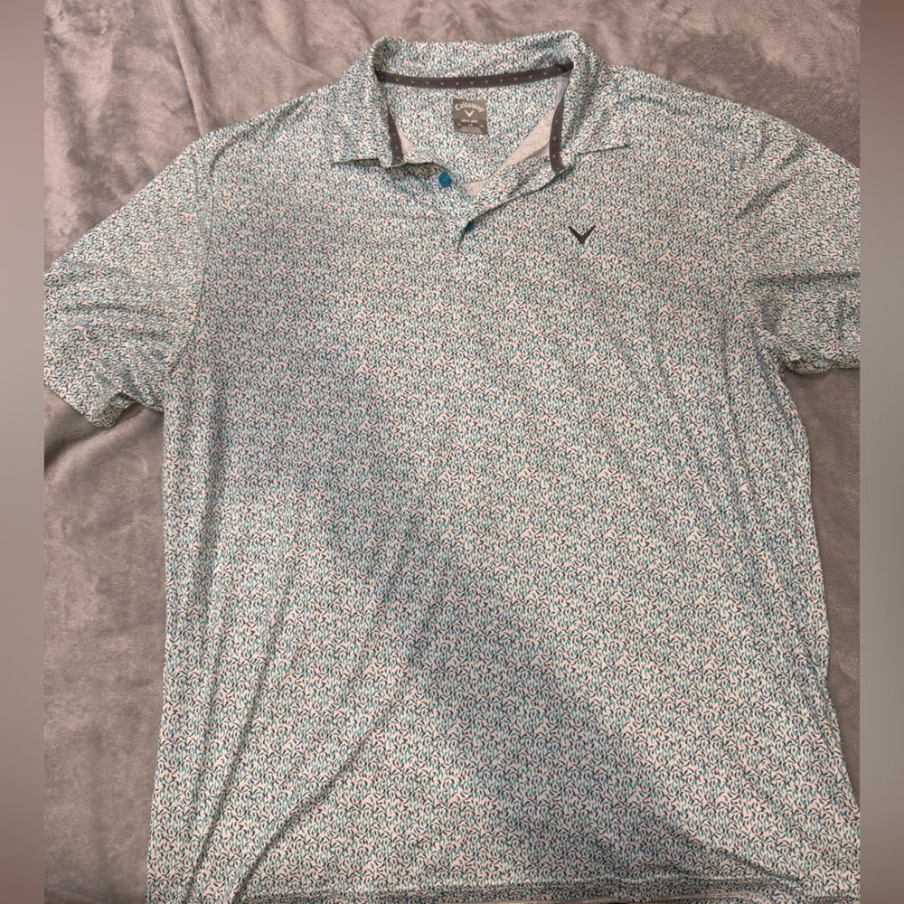 Callaway Blue and White Chili Pepper Patterned Polo Shirt